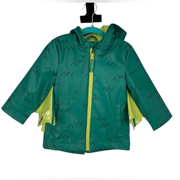 Cat & Jack Dinosaur Raincoat Green 3D Spikes Wings Hooded Jacket 18M - Picture 2 of 5